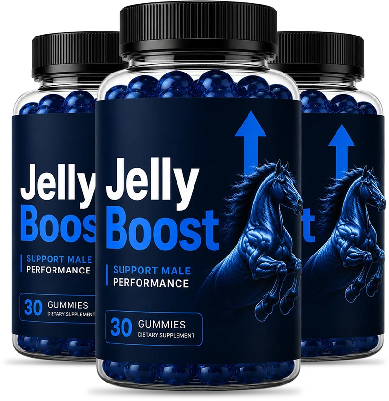 JellyBoost male performance support gummies three-bottle package